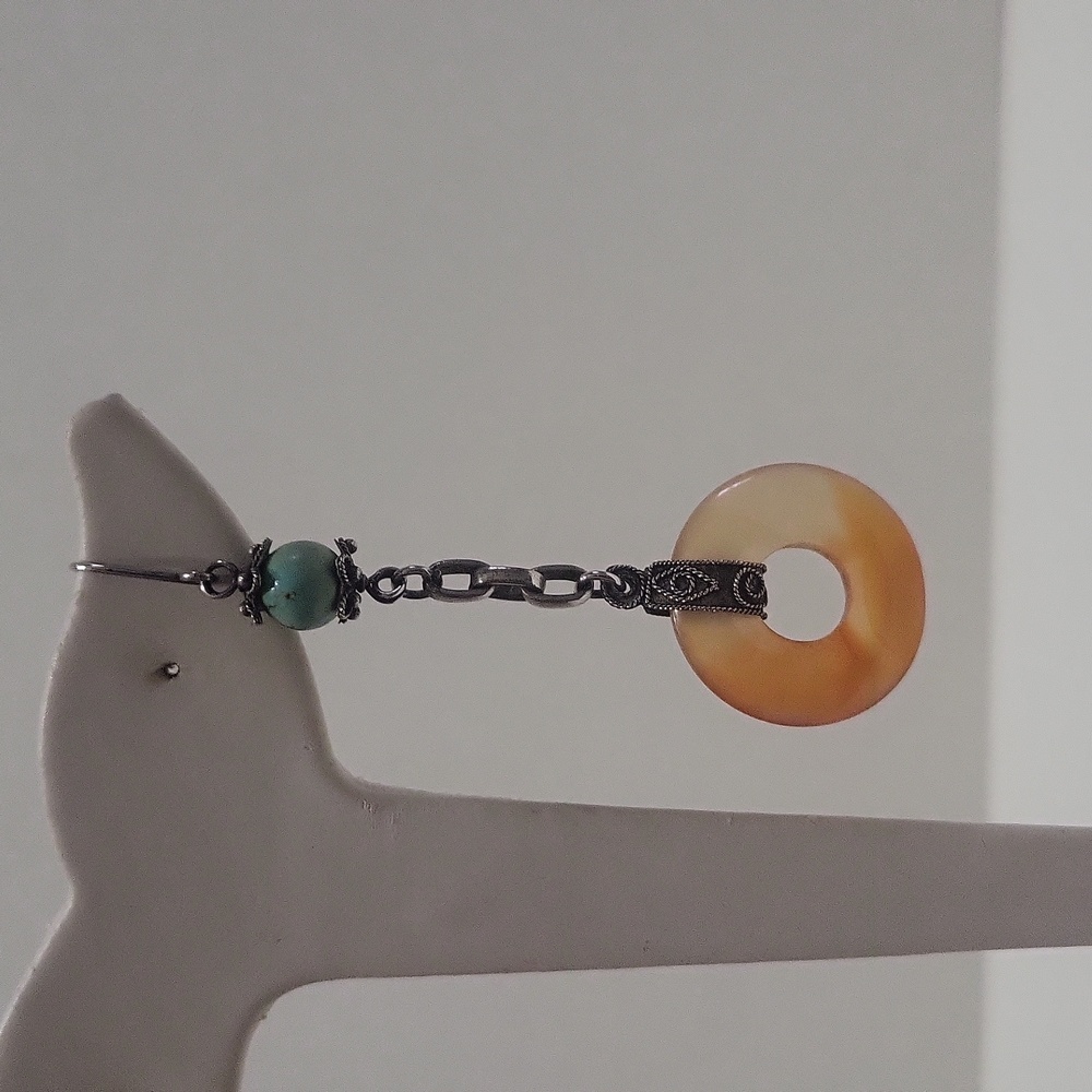 Sterling, Carnelian+Turquoise Earring